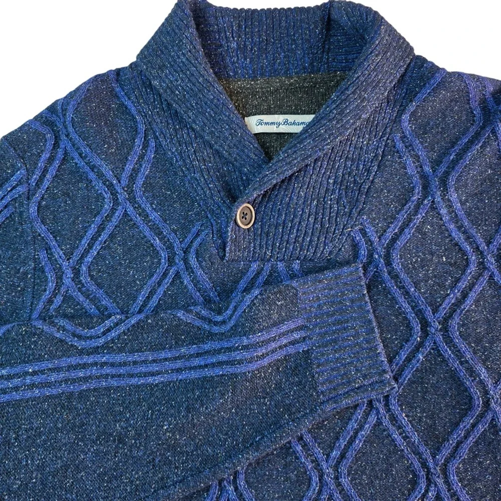 Tommy Bahama Men's Wool‎ Silk Diamond Drive Shawl Sweater Medium Mazarine Blue
